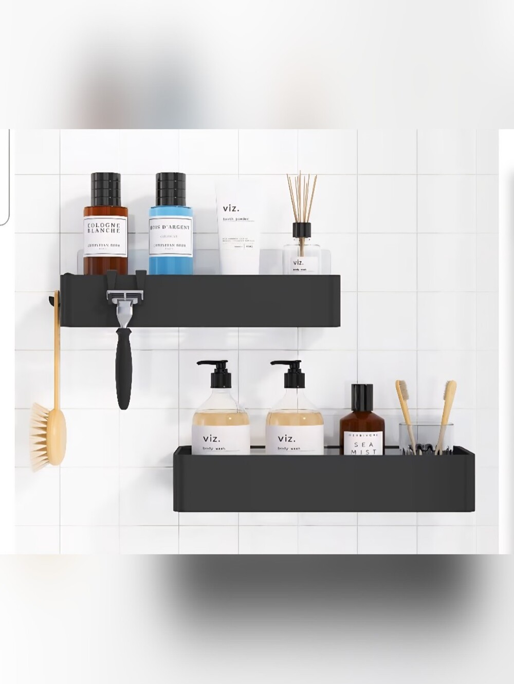 NIB Kitsure Shower Caddy 2 Pack Of Black Adhesive Rustproof Large Metal  Shelves